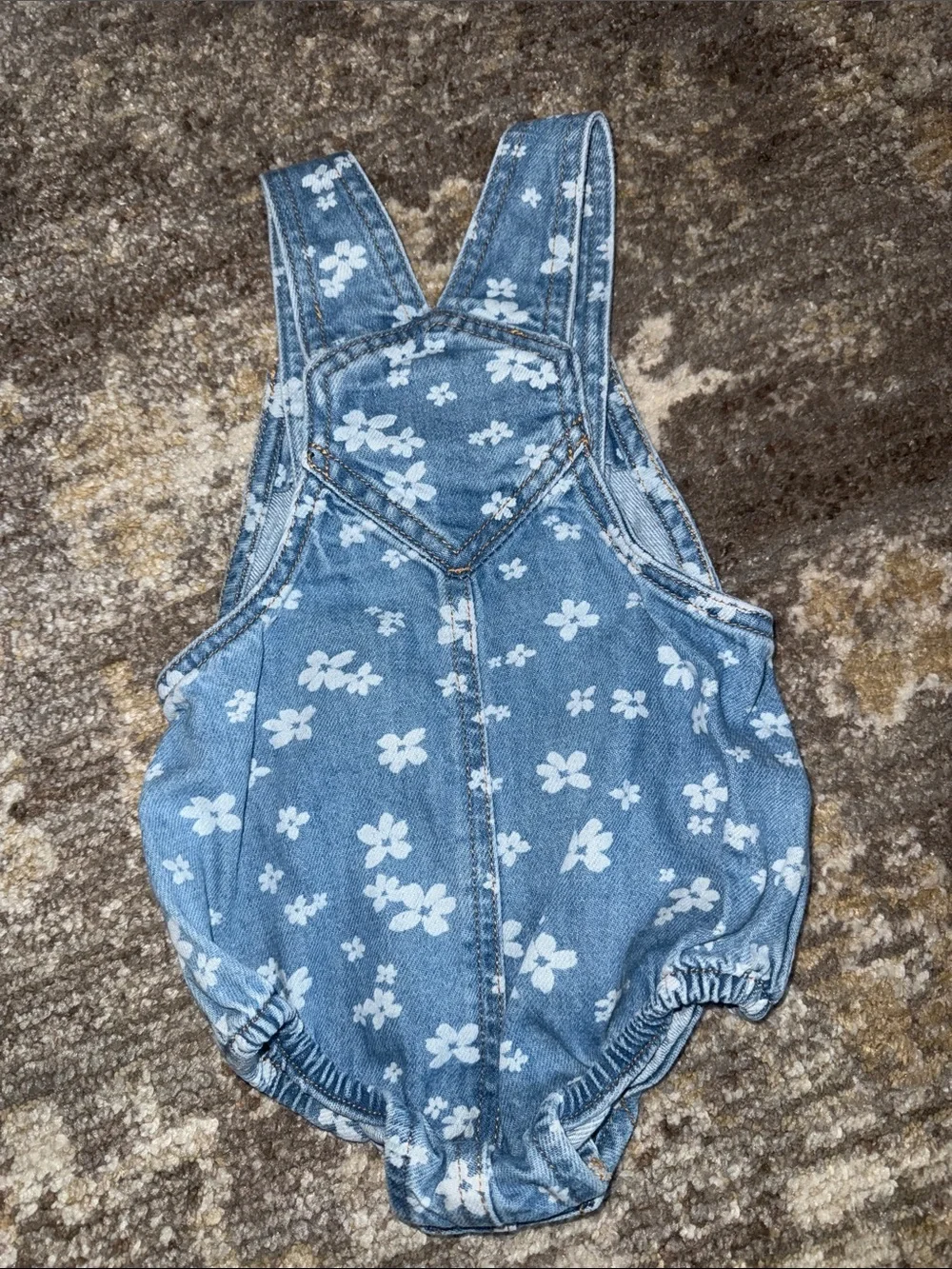Floral denim overall romper